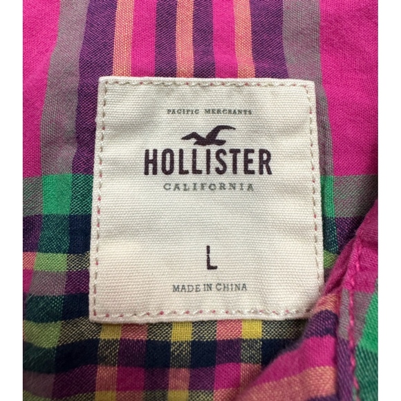 Hollister Women’s Y2K Button Down Pink Plaid Top Large Preppy Vintage Grunge - Picture 6 of 7